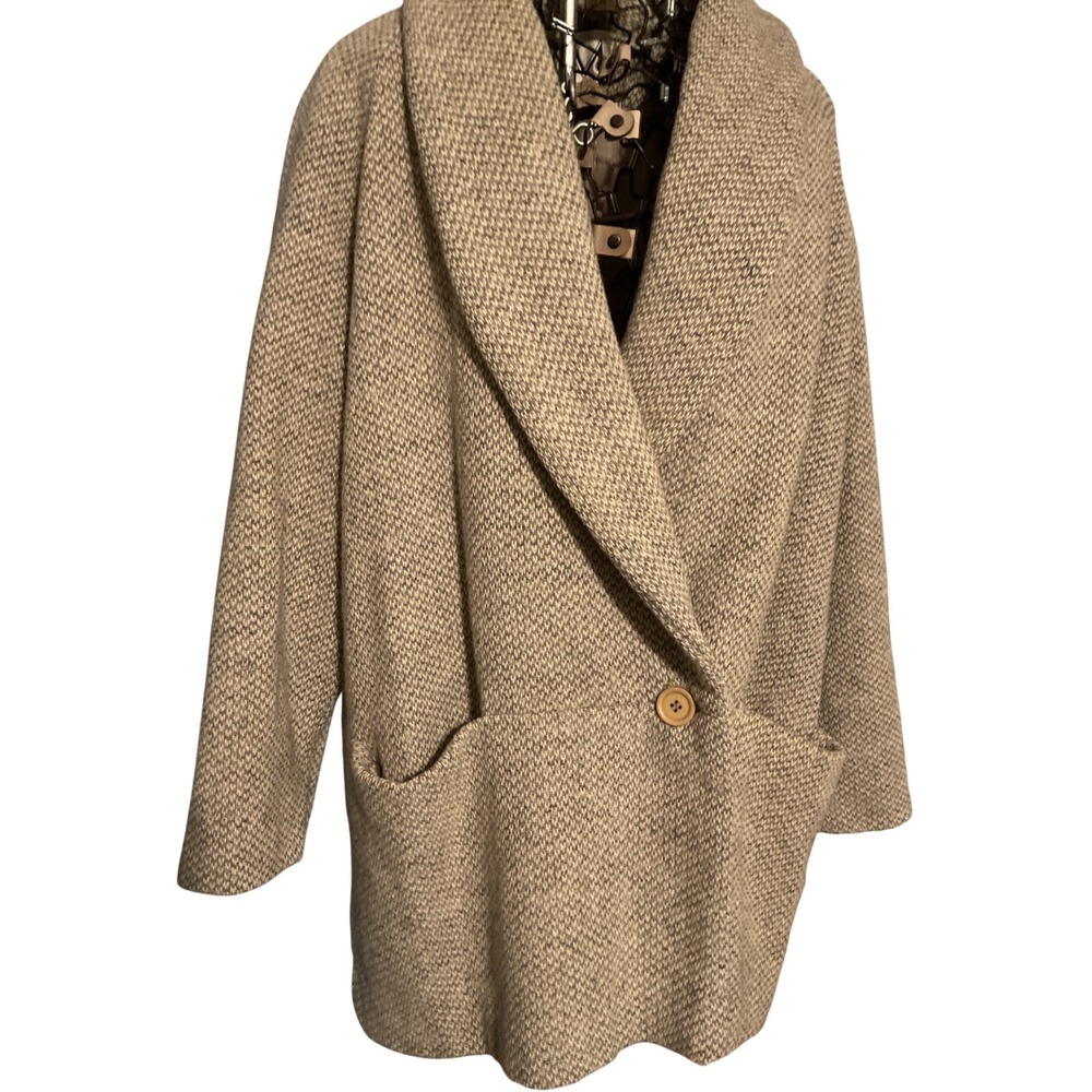 Meridian Women's Size 12 Textured Shawl Collar Open Front Cardigan Coat Beige